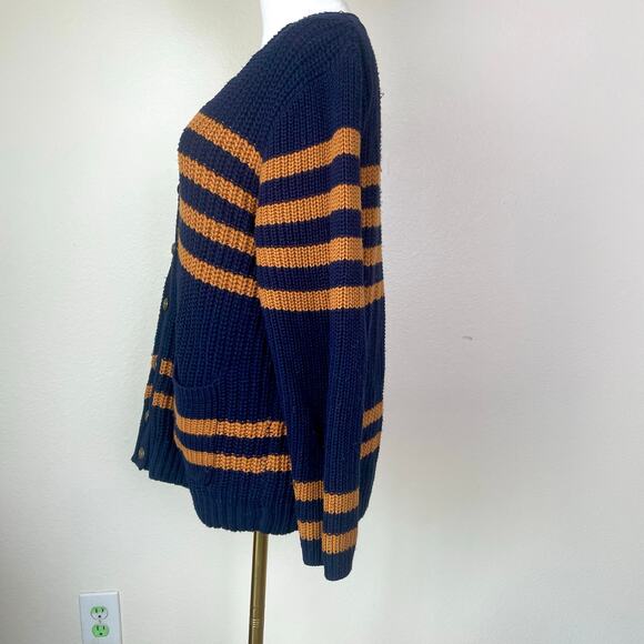 Womens Cardigan Sz L Striped Oversized Grandpa Chunky Fisherman Preppy Grunge - Picture 5 of 12